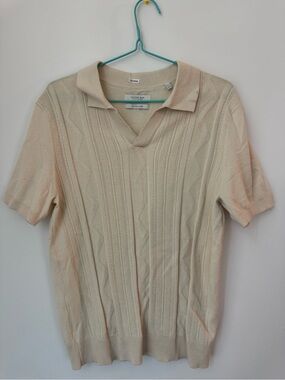 Cactus Cream Knit Polo Shirt with Textured Pattern